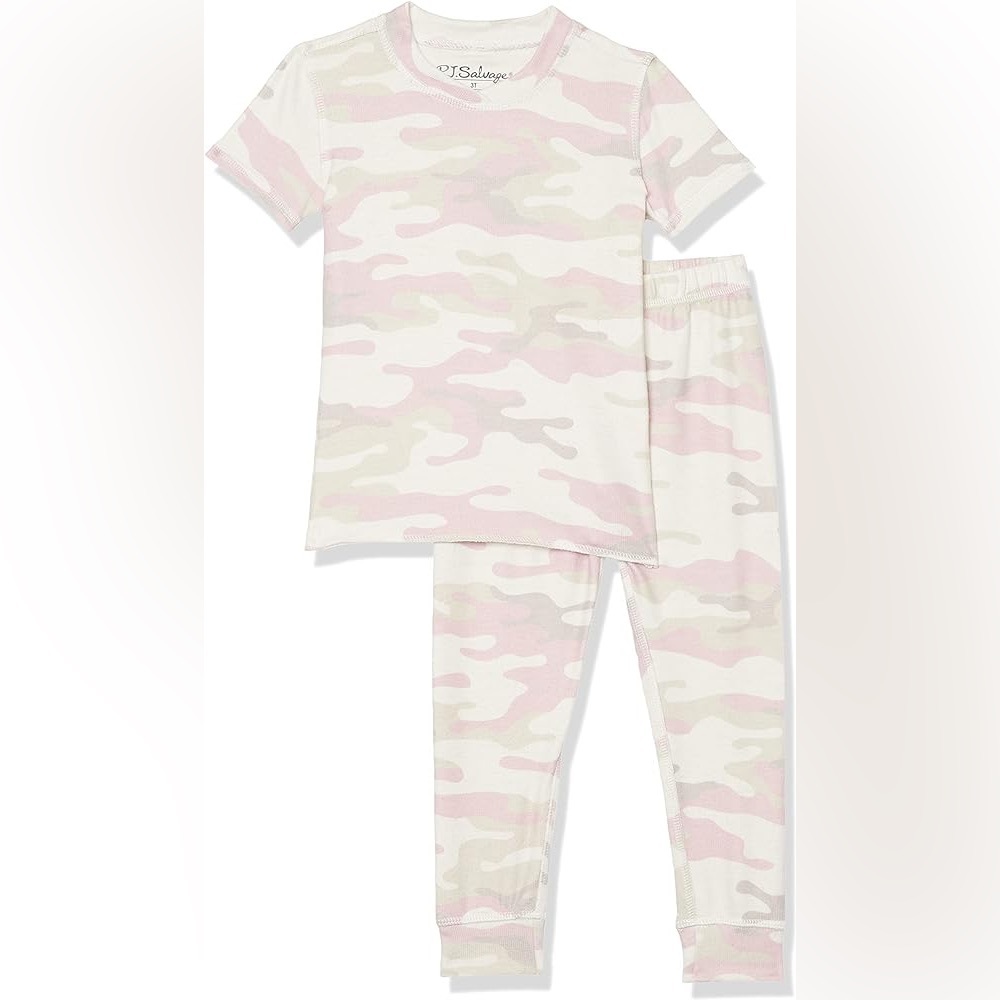 PJ Salvage Girls' Short Sleeve Top and Cozy Bottom Pajama Set